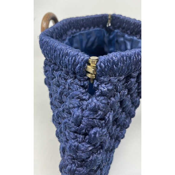 Vintage Boho Crochet Knit‎ Tote Handbag Beach Hobo, Clutch Handbag Navy Blue - Picture 3 of 9